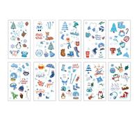 10 Feuilles Tatouages Temporaires Pour Enfants Thème Bonhomme De Neige Bleu Pour Une Fête D'Hiver Cadeaux De Noël Autocollants