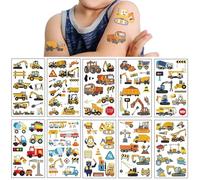 10 Feuilles Tatouages Temporaires pour Enfants Véhicules de Construction Excavatrice Camion Autocollants Amusants et Sûrs Résistants à l'Eau Faux Tatouages