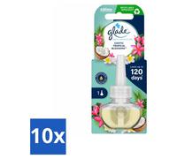 10 flacons de recharge d'huiles parfumées électriques Glade - Senteur : Fleurs tropicales exotiques - Pack avantageux - 10 pièces
