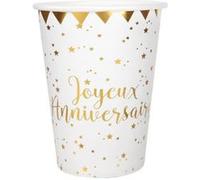 Gobelet anniversaire blanc et or (x10) REF/5669