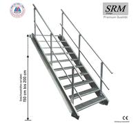 10 marches d'escalier en acier des deux côtés. Rampe largeur 120cm hauteur d'étage 150-200cm