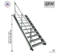 10 marches d'escalier en acier d'un côté. Rampe largeur 100cm hauteur d'étage 150-200cm