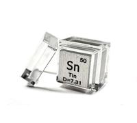 10 mm (0,39 pouce) étain Stannum-Sn Cube en métal, jusqu'à 99,9 % pur, tableau périodique, élément, densité gravée, collection, éducation scientifique, cube de bloc d'affichage + boîtier acrylique - 1