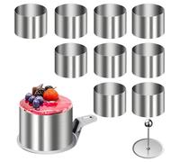 10 moules à dessert de 8 cm en acier inoxydable avec fond et emporte-pièce