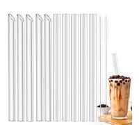 10 Paille Transparente en Verre, 14mm × 215mm Droit Pailles en Verre Transparentes, Paille en Verre Réutilisables, avec 2 Brosses de Nettoyage pour Cocktail Milkshakes Smoothie
