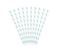 10 Pailles en carton rayées bleu ciel et blanches 19,5 cm