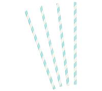 10 Pailles en Carton rayées Bleu Pastel 19,5 cm