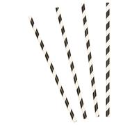 10 Pailles En Carton Rayées Noires 19,5 Cm