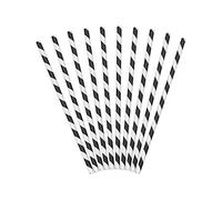 10 Pailles en Carton rayées Noires 19,5 cm