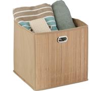 10 paniers de rangement en bambou, petits paniers de salle de bain carrés, grands paniers d'étagère en tissu, H x L x P : 31 x 31 x 31 cm, pliables, couleur naturelle