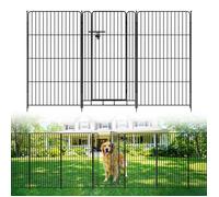 10 panneaux clôture jardin métal 91x69 cm sans creuser avec portillon, barrière chien modulable, fer antirouille pour extérieur