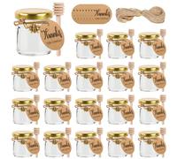 10 paquets Mini bocaux en verre pour le miel, cadeaux de mariage pour les invités, 45 ml/1,5 oz bocaux de conserve en verre transparent avec couvercles dorés et pendentifs en forme d'abeille, ficelle 