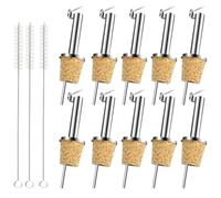 10 PCS Becs Verseurs pour Vin, Verseurs de Bec de Bouteille Conique avec 3 Brosses de Nettoyage, Bec Verseur en Liège pour Spiritueux, Bouchons Verseur Naturel avec Clapet pour Whisky/Huile d'olive