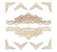 10 Pcs Moulure Décorative en Bois Sculpté pour Meubles, 30x8.5 cm+8x8 cm | Bois Sculpté Moulures, Coin Applique Décor pour Lit Porte Fenêtres Armoire Commode Décoration DIY, Non Peint Bois Massif