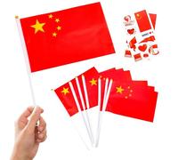 10 Petits Drapeaux Chine sur Tige & 2 Tatouages, Mini Pavillon Chinois Main avec Bâton pour Coupe du Monde Football 2026 Fête Nationale Décoration Fête Déco Défilé Sport Jeux Olympiques