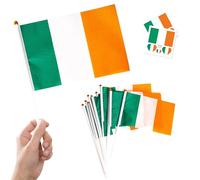 10 Petits Drapeaux Irlande sur Tige & 2 Tatouages, Mini Pavillon Irlandais Main avec Bâton pour Coupe du Monde Football 2026 Saint-Patrick Décoration Fête Déco Défilé Sport