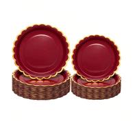 10 pièces/20 pièces/30 pièces Assiettes en papier bordeaux - Assiettes à dîner de 9 po + Assiettes à dessert de 7 po avec bord doré festonné, Assiettes en papier pour mariage, anniversaire, baby showe