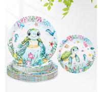 10 pièces/20 pièces/30 pièces Assiettes en papier thème océan vert clair, assiettes à dîner de 9 pouces et assiettes à dessert de 7 pouces, assiettes de fête avec tortue de mer verte, poisson, hippoca