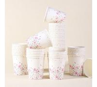 10 pièces/20 pièces/40 pièces/60 pièces, Gobelets en papier aquarelle à fleurs sauvages avec étoiles dorées, 9 oz, tasses jetables pour boissons chaudes et froides avec décoration de libellule et fleu
