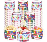 10 pièces/20 pièces/40 pièces Gobelets à glace en papier multicolores avec drapeaux du monde et carte du globe terrestre, haut 3,5in*bas 2,95in*hauteur 2,4in, contenants à dessert pour fête de footbal