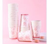 10 pièces/20 pièces/40 pièces Gobelets en papier à motif floral rose, gobelets en papier jetables de 9 oz avec impression florale rose et blanche, style chinois, convenant aux boissons chaudes et froi