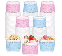 10 pièces/20 pièces/40 pièces Gobelets en papier pour glace, bols à friandises 7,5cm/3in fond 9cm/3,5in haut 6,2cm/2,5inc hauteur, motif confettis rose & bleu, bord ondulé, contenants à dessert pour s