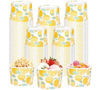 10 pièces/20 pièces/50 pièces Bols à glace en papier imprimé citron mignon, diamètre supérieur 3,5" tasses à dessert aux fruits d'été jaunes, parfait pour la crème glacée, les coupes glacées, les coll