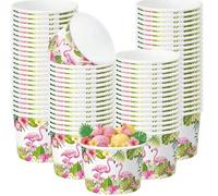 10 pièces/20 pièces/50 pièces Gobelets à glace en papier flamant rose tropical, 3,39"Haut *2,87"Bas *2,44"Hauteur Bols à dessert et collation blancs, Contenants en papier imprimés flamant rose hibiscu