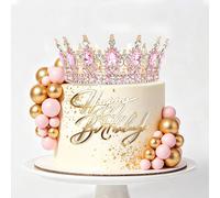 10 pièces/22 pièces/Set Décoration de gâteau d'anniversaire couronne, Diadème en cristal doré + Panneau Joyeux Anniversaire en acrylique doré + Ballons de gâteau pour décorations de gâteau d'anniversa
