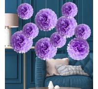 10 pièces - 25cm/9,84 pouces Boule de fleurs en papier colorée DIY bleu violet vert rose Pompon décoration suspendue, convient pour mariage, anniversaire, Halloween, Noël, Saint-Valentin, fête de carn