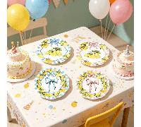 10 pièces/40 pièces/80 pièces Assiettes en papier rose bleu citron vague, assiettes de dîner 7 pouces et 9 pouces avec imprimé nœud bleu rose, 4 types d'assiettes de fête thème d'été aux agrumes conve