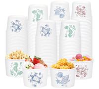 10 pièces/40 pièces Gobelets en papier pour crème glacée avec motif de créatures marines blanches, bols à dessert, diamètre supérieur 3,5 pouces, diamètre inférieur 3 pouces, hauteur 2,4 pouces, 4 mot
