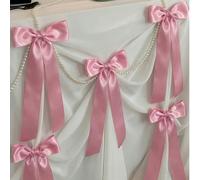 10 pièces/5 pièces/1 set Nœuds en satin rose, nœuds préfabriqués avec 3m de perles de fausses perles pour sapin de Noël, guirlande, couronne, porte, cheminée, décoration intérieure DIY, nœud élégant p