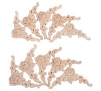 10 Pièces Applique en Bois Sculpté Fleur Rose | Décor D’angle Khaki, Texture Bois Naturelle, Installation Facile, pour Rénovation Intérieure et Espaces de Vie