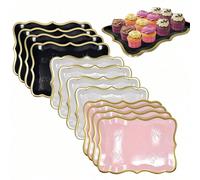 10 pièces Assiettes en papier rectangulaires élégantes avec bordure dorée, plateaux à gâteau dorés, carton épais avec bordures dorées, convient pour les tables de présentation de desserts, les fêtes, 