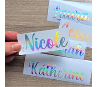 10 pièces Autocollants de nom holographiques personnalisables pour fenêtres, gobelets, tasses, verres, mariages, décalcomanies de nom personnalisées, autocollants en vinyle imperméables, lettrage pers