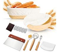 10 Pièces Banneton pour Pain, Panier à Pain Rond 23 cm & Ovale 25 cm avec Grattoir, Mélangeur et Lame, Idéal pour Banneton, Panier à Pain et Levain Maison