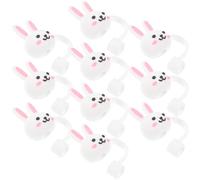 10 Pièces Bouchons de Pailles Lapin en Silicone Blanc | Protection Hermétique, Limite les Éclaboussures, Lot de Petits Accessoires, pour Paille, Usage Festif