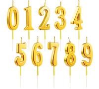 10 Pièces Bougie Anniversaire Chiffre 0 à 9, Bougies d'anniversaire Numéro 0 à 9 ans, Kit Bougie Chiffres Doree pour Décoration de Toppers Gâteau, Fête, Adulte(Or,0,1,2,3,4,5,6,7,8,9)