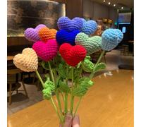 10 pièces Bouquet de fleurs en cœur au crochet fait main Cœurs en laine, tiges vertes, parfait pour la Saint-Valentin, la Fête des Mères, la remise des diplômes, Thanksgiving, les anniversaires, les o