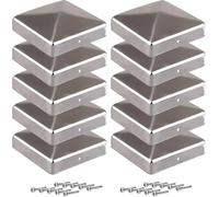 10 Pièces Chapeaux poteau acier galvanisé 4x4 cm, forme pyramidale métal - résistant intempéries & UV, anti-pluie - vis incluses - pour poteaux bois & clôtures - parfait jardin, carport, terrasse