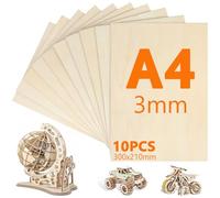 10 Pièces Contreplaqué A4, 300mm×210mm Contreplaqué 3mm, Planche en Bois Bricolage, Bois pour Pyrogravure, Gravure, Modélisme, Découpe Laser, Décoration, Peintures