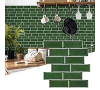10 Pièces Credence Adhesive pour Cuisine Salle de Bain, 30 x 30 cm Carrelage Autocollant Cuisine Plus épais, Imperméables Carrelage Carreaux Adhésif Mural 3D (Vert)