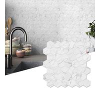 10 Pièces Credence Adhesive pour Cuisine Salle de Bain, 30 x 30 cm Carrelage Autocollant Cuisine Plus épais, Imperméables Carrelage Carreaux Adhésif Mural 3D (Blanc)