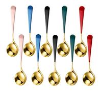 10 Pièces Cuillère à Glace Ronde en Acier Inoxydable, Finition Or | Bord Lisse, Usage Polyvalent, Résistant à Rouille, Facile à Nettoyer, pour Petites Fêtes et Thé