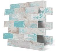 10-Pièces Dalle Plaque PVC Credence Adhesive Carrelage Carreaux Adhesif Mural Cuisine pour Salle de Bain,Bleu (30.5x 30.5cm)