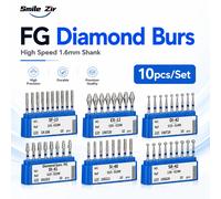 10 pièces de fraises diamantées dentaires FG, grain moyen, tige de 1,6 mm, pour pièce à main haute vitesse, préparation de couronnes en clinique, outils de meulage dentaire BR-40