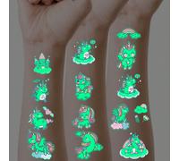 10 Pièces De Tatouages Temporaires Lumineux À Motif De Licorne En Dessin Animé, 110pcs De Motifs De Licornes Mignons, Lumineux Dans L'obscurité, Autocollants De Tatouages Résistants À L'eau Et À La Tr