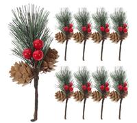 10 Pièces Décoration de Noël Pomme de Pin Créative, Piquet | Style Nouveauté, Aspect Simulation, Plastique et Non-tissé, pour Couronnes, Centres Commerciaux et Ambiance Festive