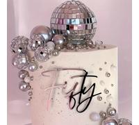 10 pièces Décorations de gâteau boule disco argentée - Parfait pour les fêtes à thème disco des années 70, les anniversaires et les gâteaux - Sans plumes Costume rose A,Argent 2,5 pouces (20 pièces),E